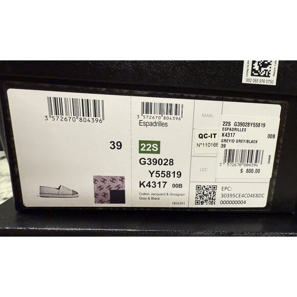 Chanel Espadrille Flats Canvas & Leather CC Logo Design Black/Gray - Picture 7 of 12